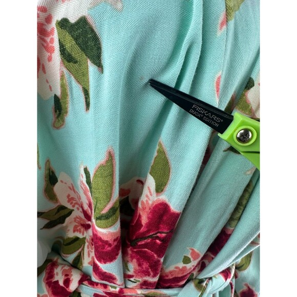 Soft Surroundings Floral Robe Kimono Sleeves Aqua Teal Belted USA Plus Size 2X - Picture 14 of 16